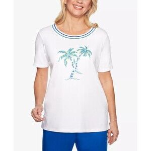 Alfred Dunner Waikiki Sequined Embroidered Top - White - 3X READ